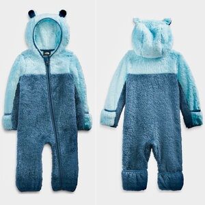 NORTH FACE BABY BEAR FLEECE WINTER ONESIE WITH HOODIE. SIZE 3-6 MONTHS. UNISEX